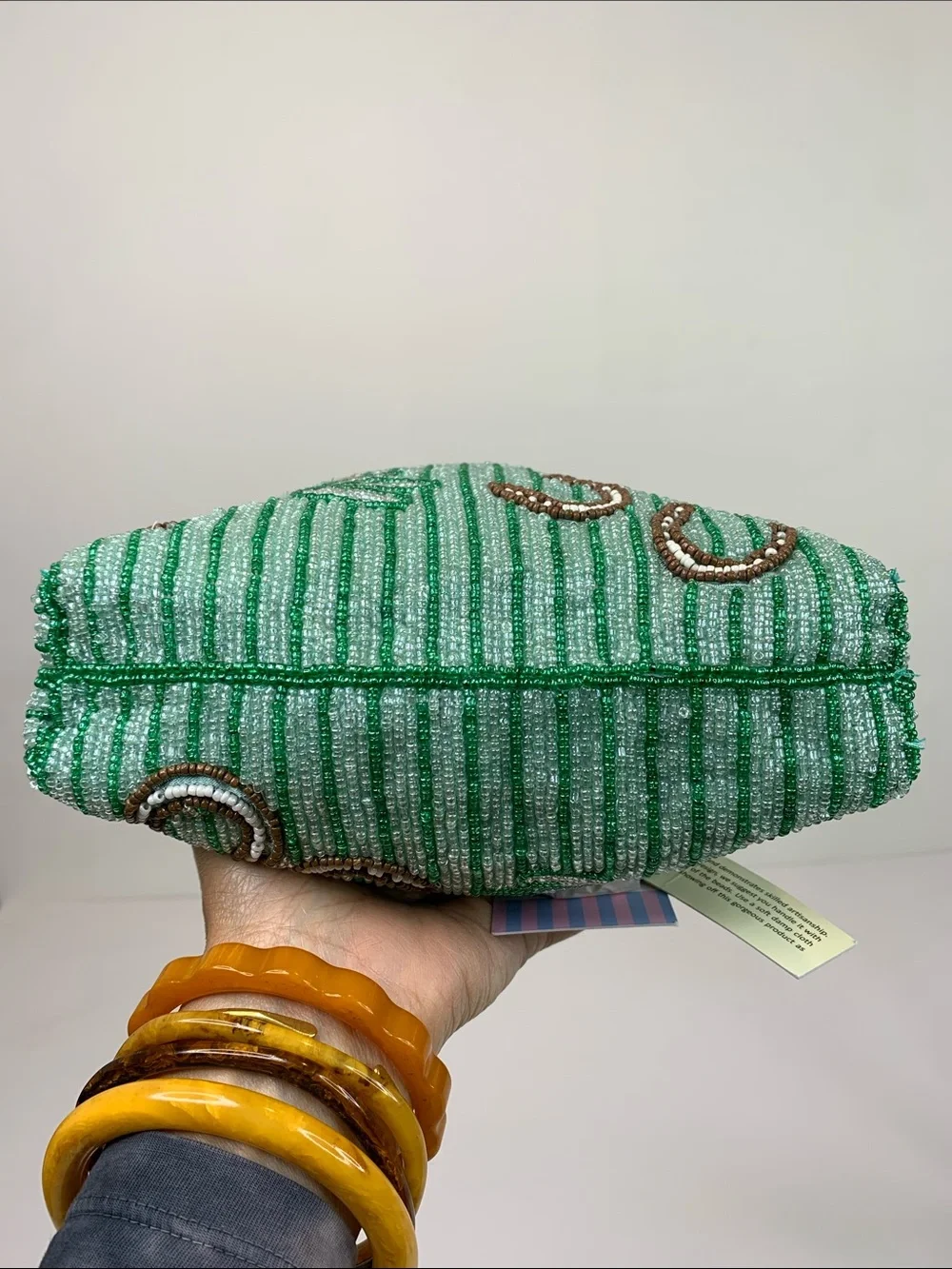 VIRAL Beaded Bag Striped Cowboy Cowgirl Boots Horseshoe Cactus Satchel Green